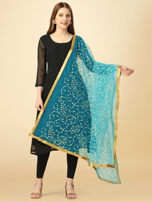 turquoise solid with work dupatta - 20502833 -  Standard Image - 0