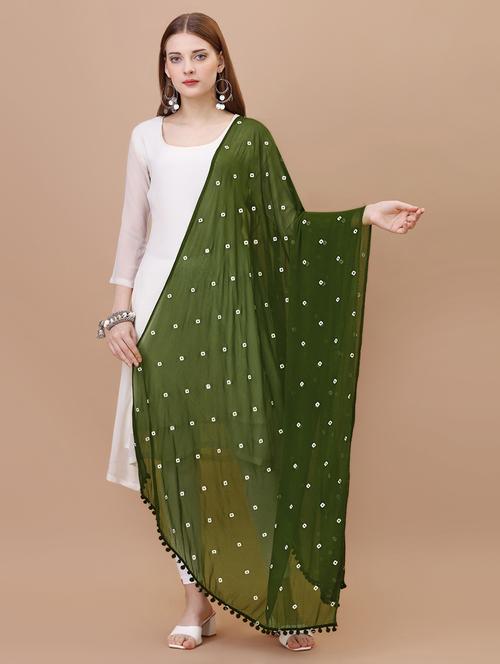 olive bandhani printed dupatta - 20502845 - Standard Image - 0