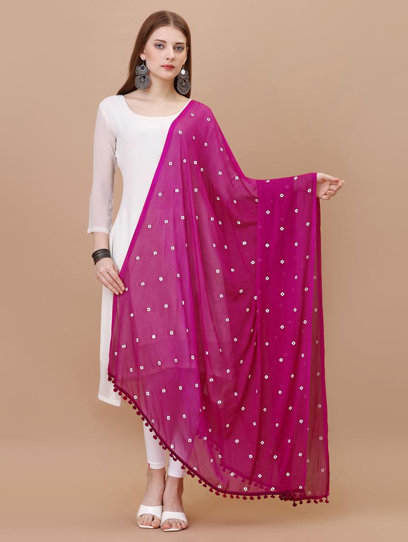 magenta bandhani printed dupatta - 20502846 - Zoom Image - 0