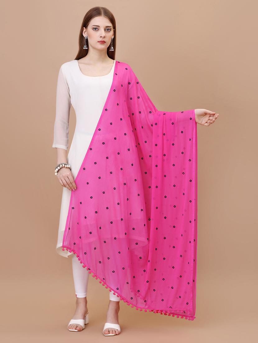 pink bandhani printed dupatta - 20502849 -  Zoom Image - 0