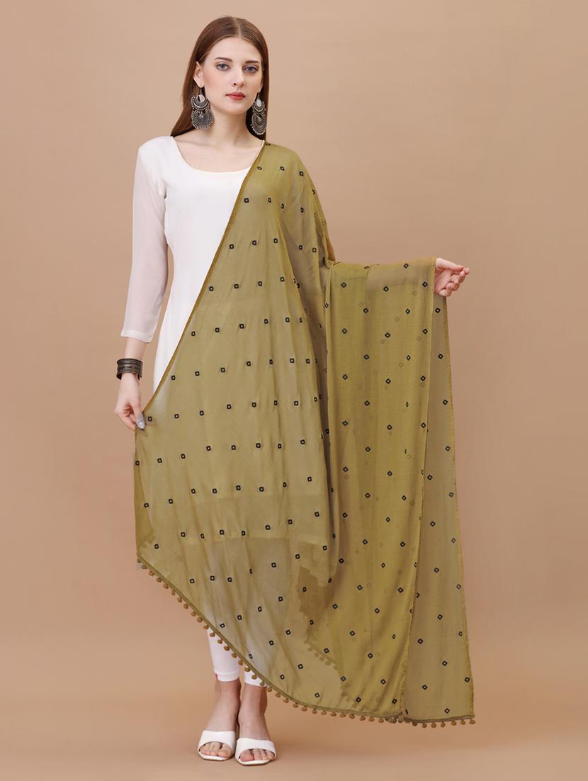 olive bandhani printed dupatta - 20502850 - Zoom Image - 0