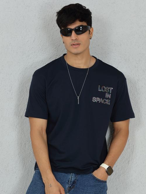 men graphic printed navy blue back print t-shirt - 20502948 - Standard Image - 0