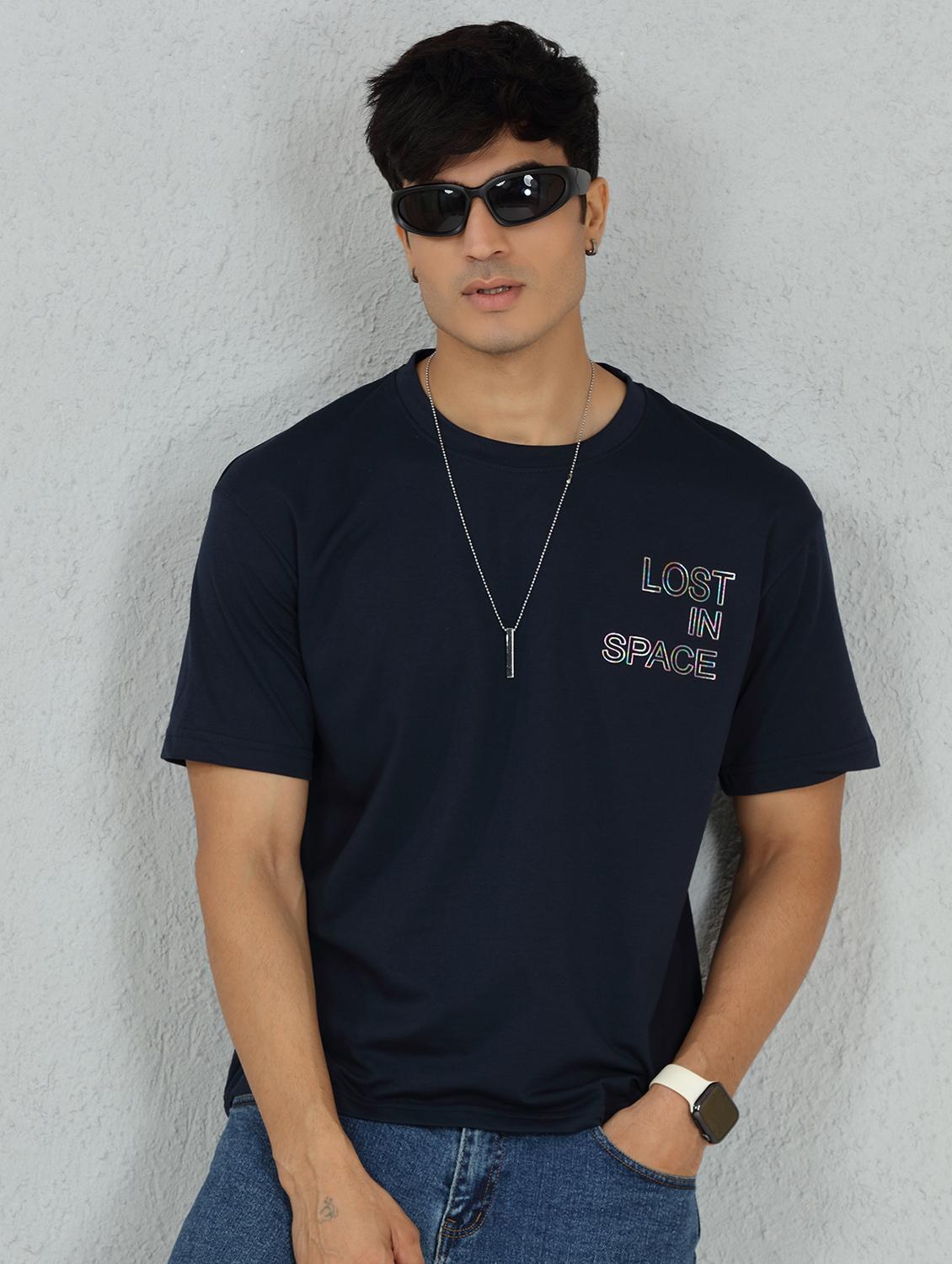 men graphic printed navy blue back print t-shirt - 20502948 - Zoom Image - 0