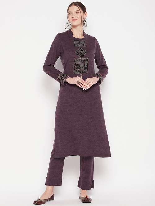 purple long sleeve kurta pant set - 20506612 -  Standard Image - 0