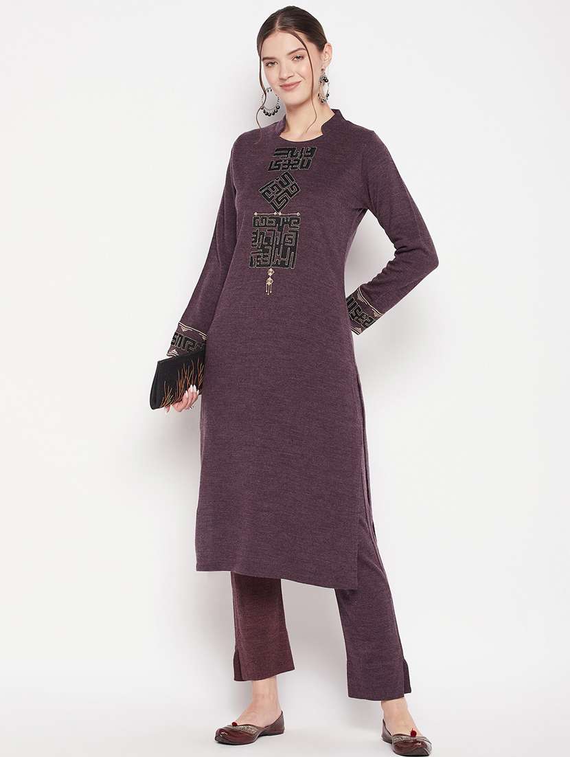 purple long sleeve kurta pant set - 20506612 -  Standard Image - 3