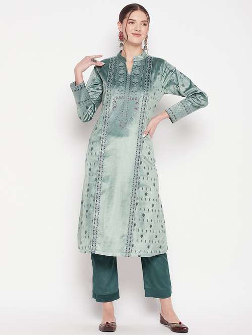 women long sleeve woollen kurta pant set - 20506614 - Standard Image - 0