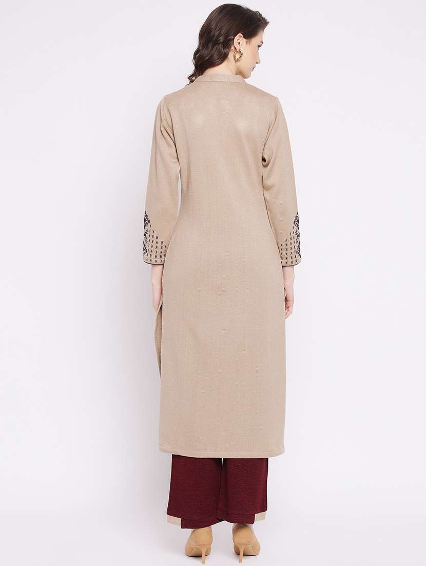 women beige mandarin neck kurta pant set - 20506634 - Standard Image - 3