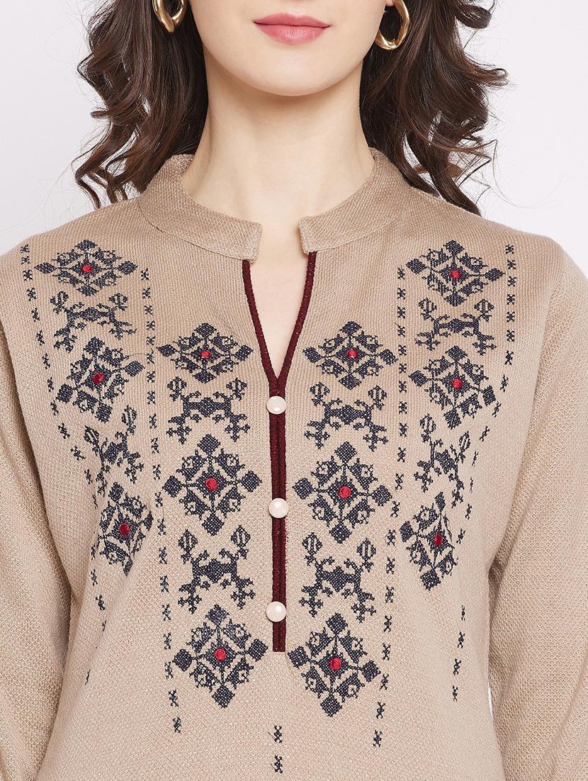 women beige mandarin neck kurta pant set - 20506634 - Standard Image - 5