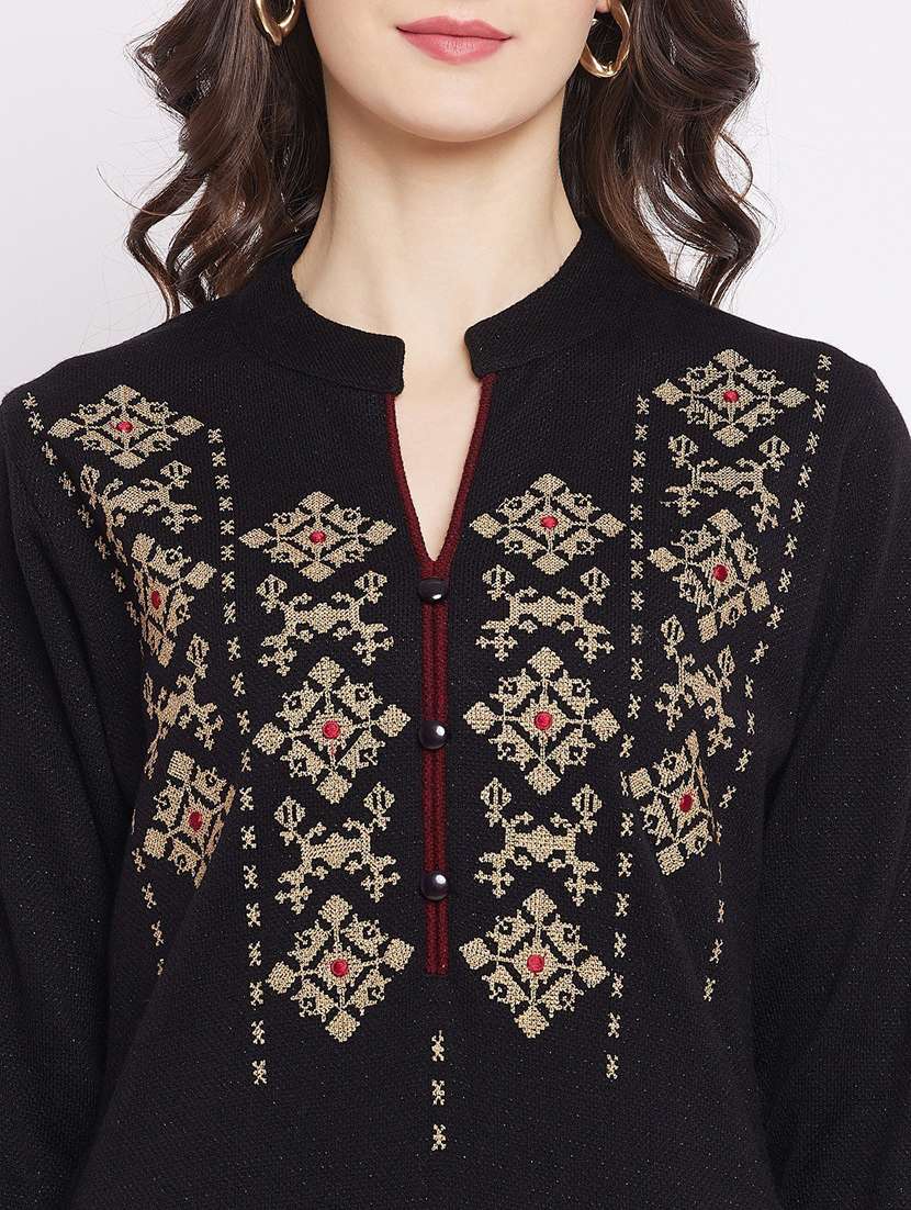 women black mandarin neck kurta pant set - 20506635 - Standard Image - 5