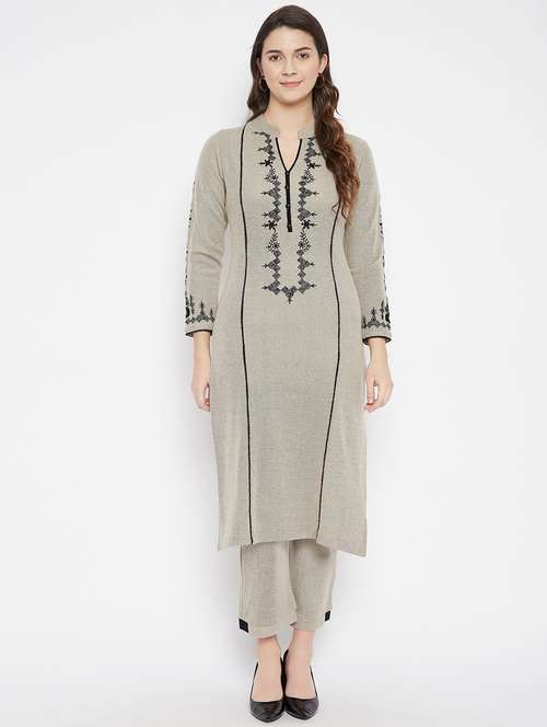 women long sleeve woollen kurta pant set - 20506638 -  Standard Image - 0