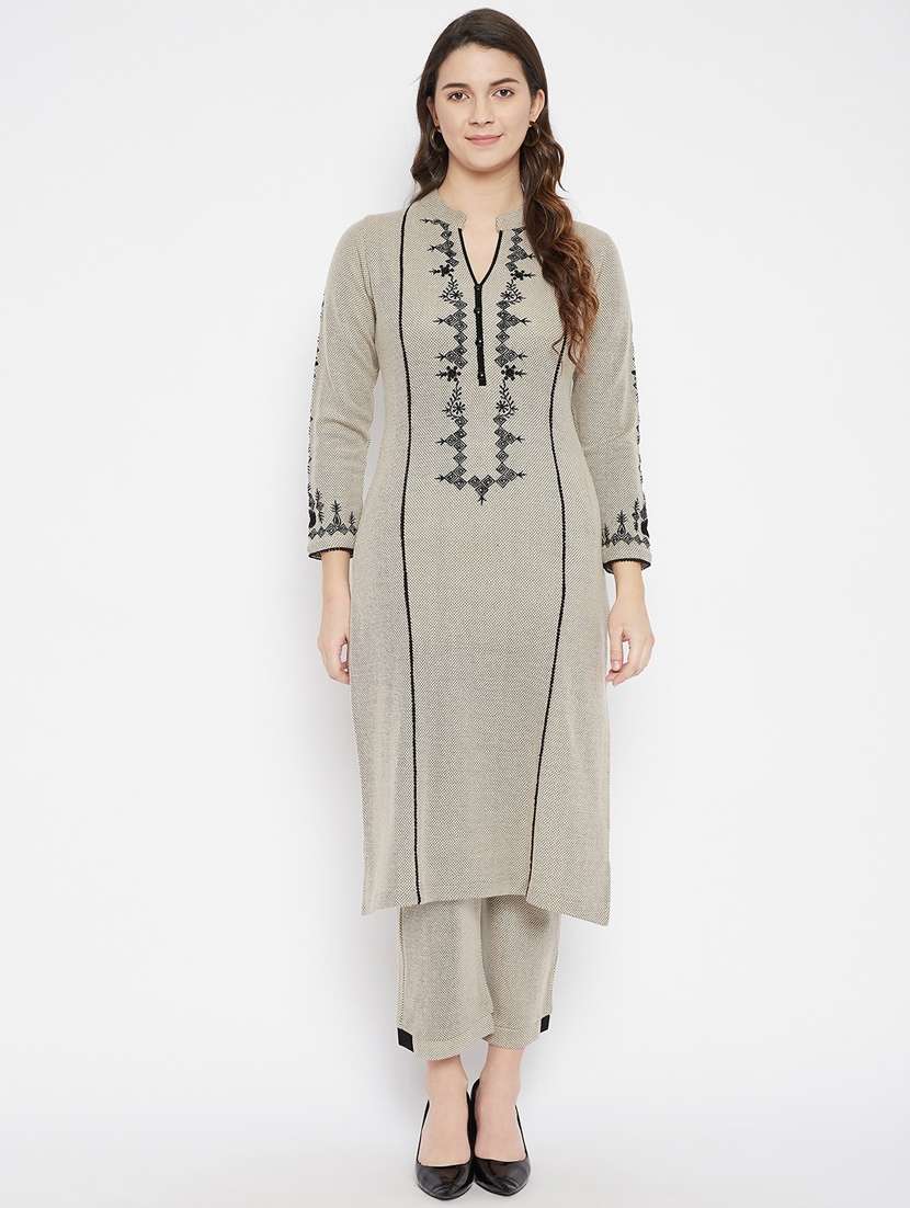 women long sleeve woollen kurta pant set - 20506638 -  Zoom Image - 0