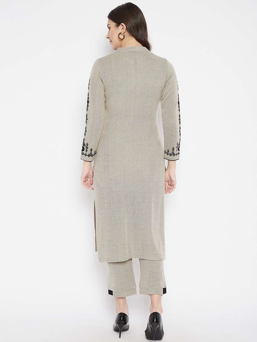 women long sleeve woollen kurta pant set - 20506638 - Standard Image - 3