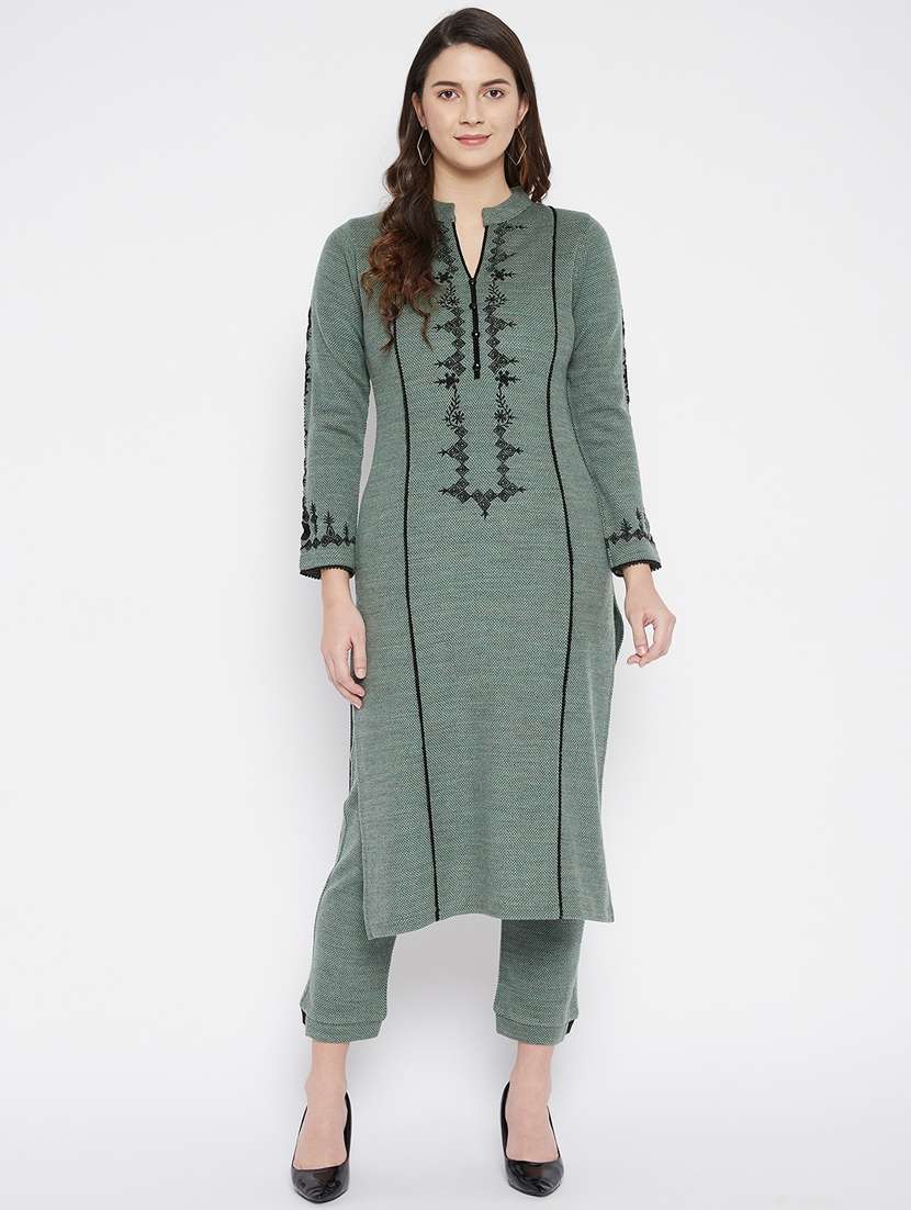 women long sleeve woollen kurta pant set - 20506639 -  Zoom Image - 0