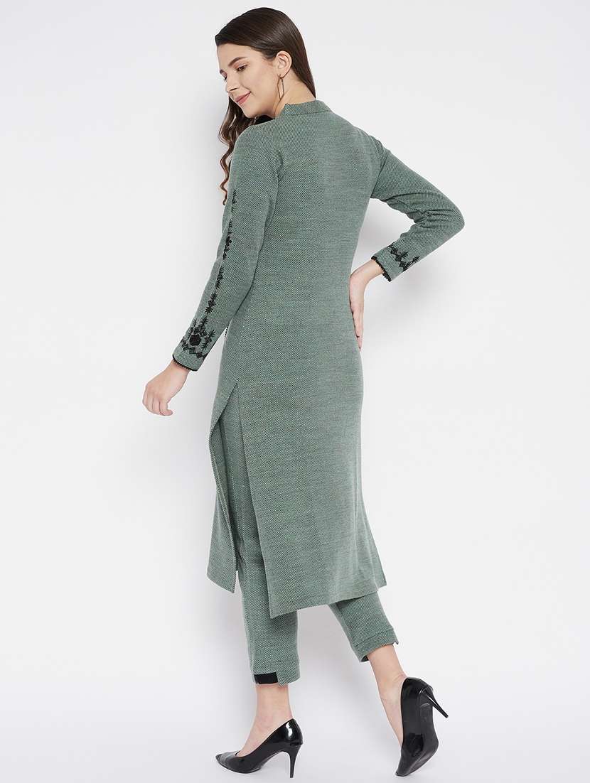 women long sleeve woollen kurta pant set - 20506639 - Standard Image - 3