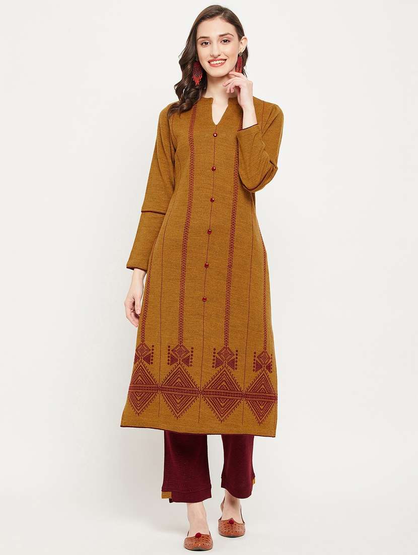 mustard long sleeve kurta pant set