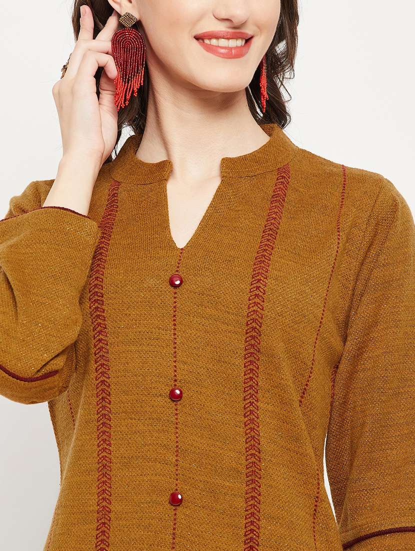 mustard long sleeve kurta pant set - 20506674 -  Standard Image - 3