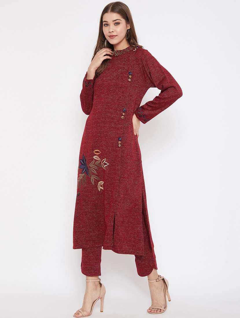women long sleeve woollen kurta pant set - 20506690 -  Standard Image - 3