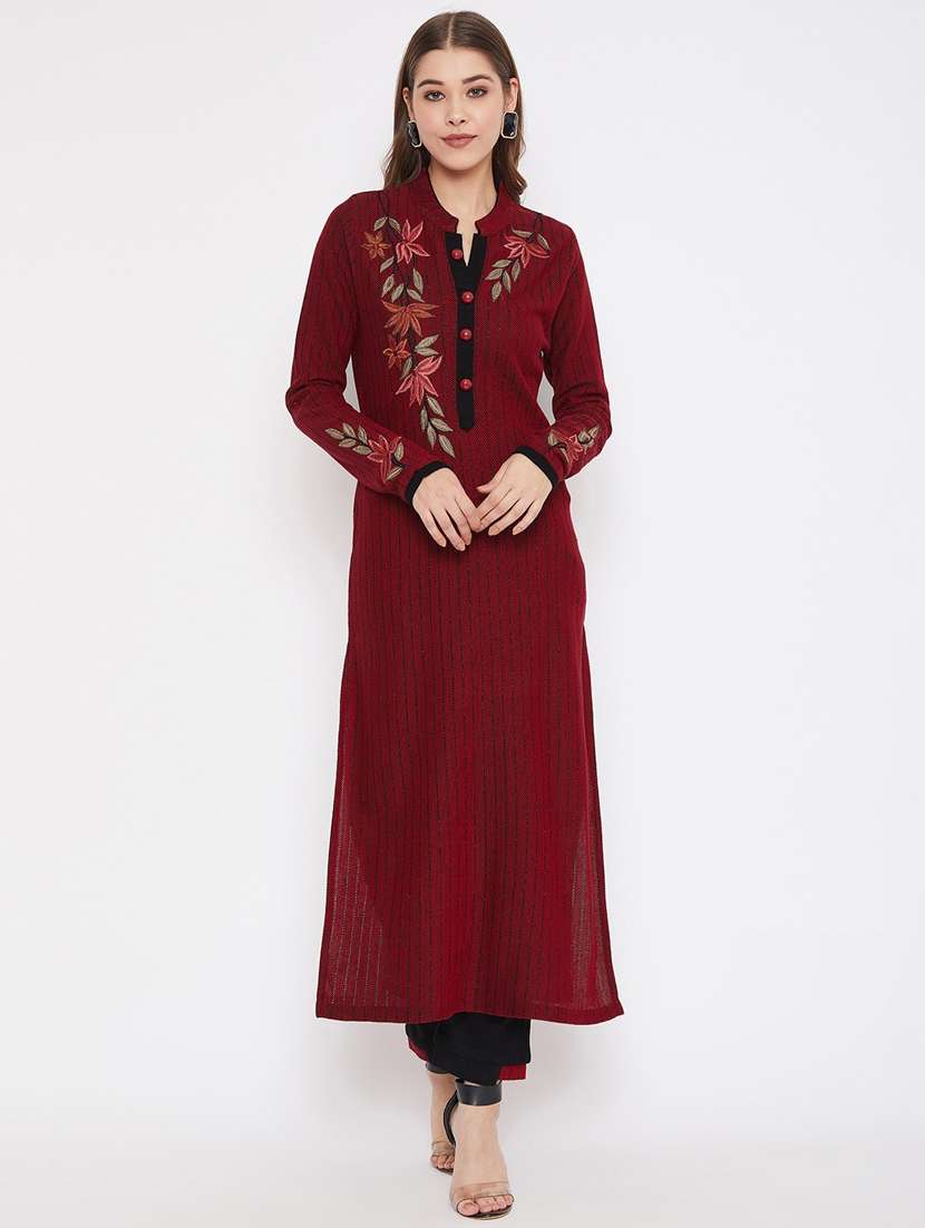 maroon long sleeve kurta pant set