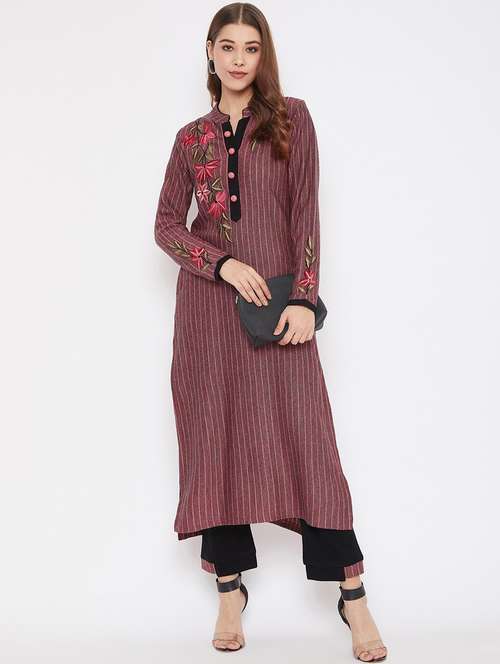 women long sleeve woollen kurta pant set - 20506702 -  Standard Image - 0