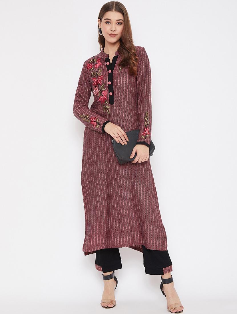 women long sleeve woollen kurta pant set