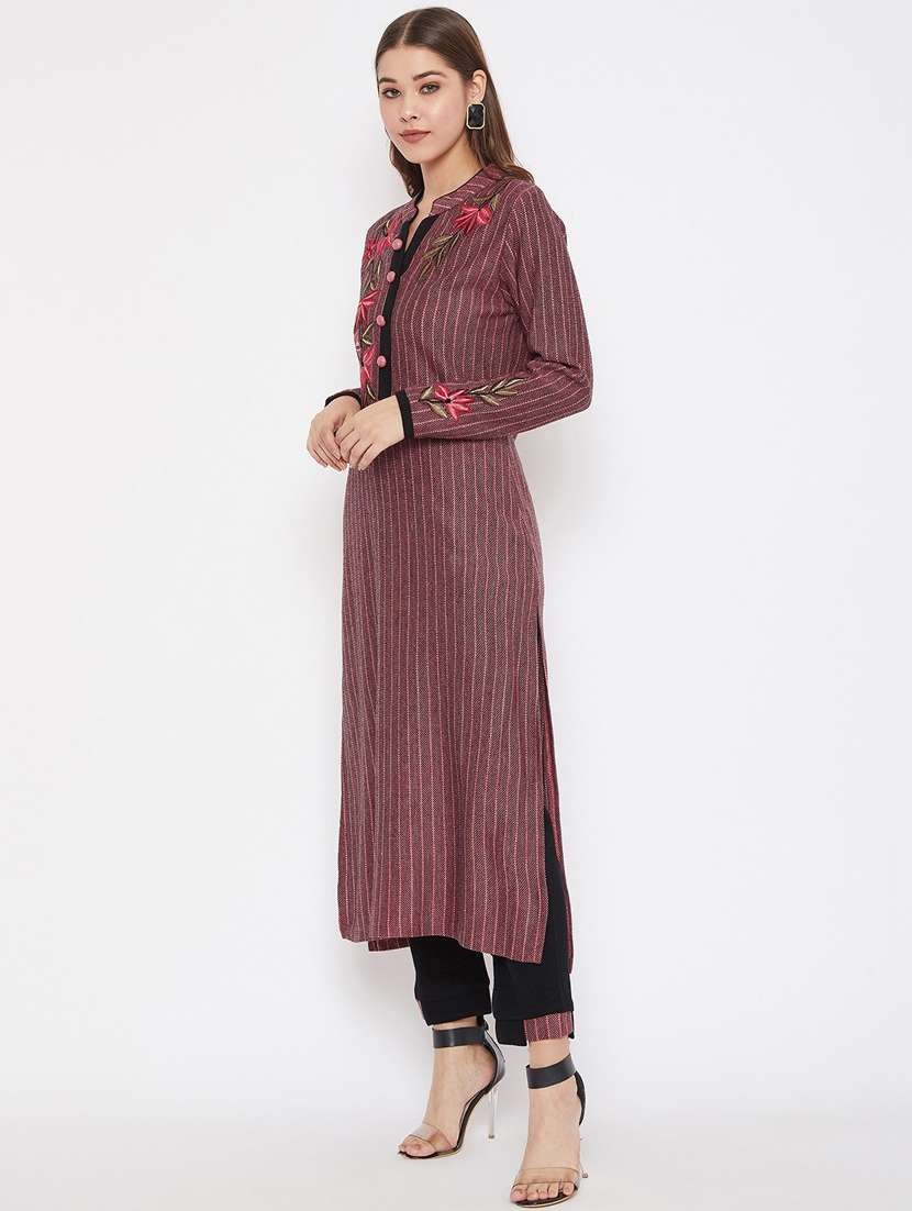 women long sleeve woollen kurta pant set - 20506702 -  Standard Image - 3