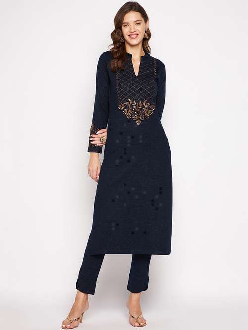 women long sleeve woollen kurta pant set - 20506716 -  Standard Image - 0