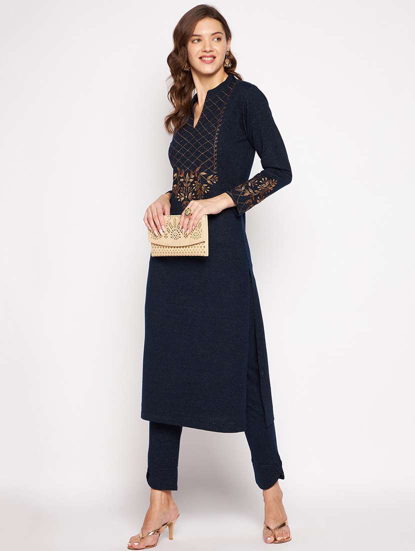 women long sleeve woollen kurta pant set - 20506716 - Standard Image - 3