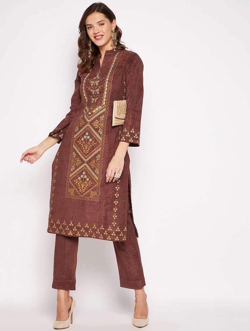 women long sleeve woollen kurta pant set - 20506723 - Zoom Image - 0