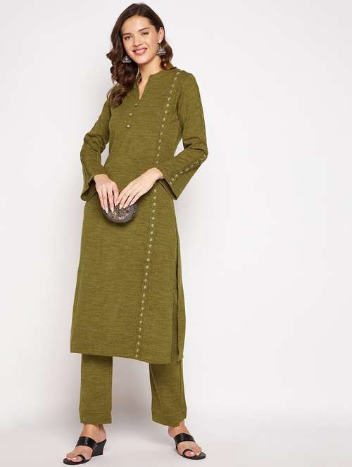 women long sleeve woollen kurta pant set - 20506727 - Standard Image - 0