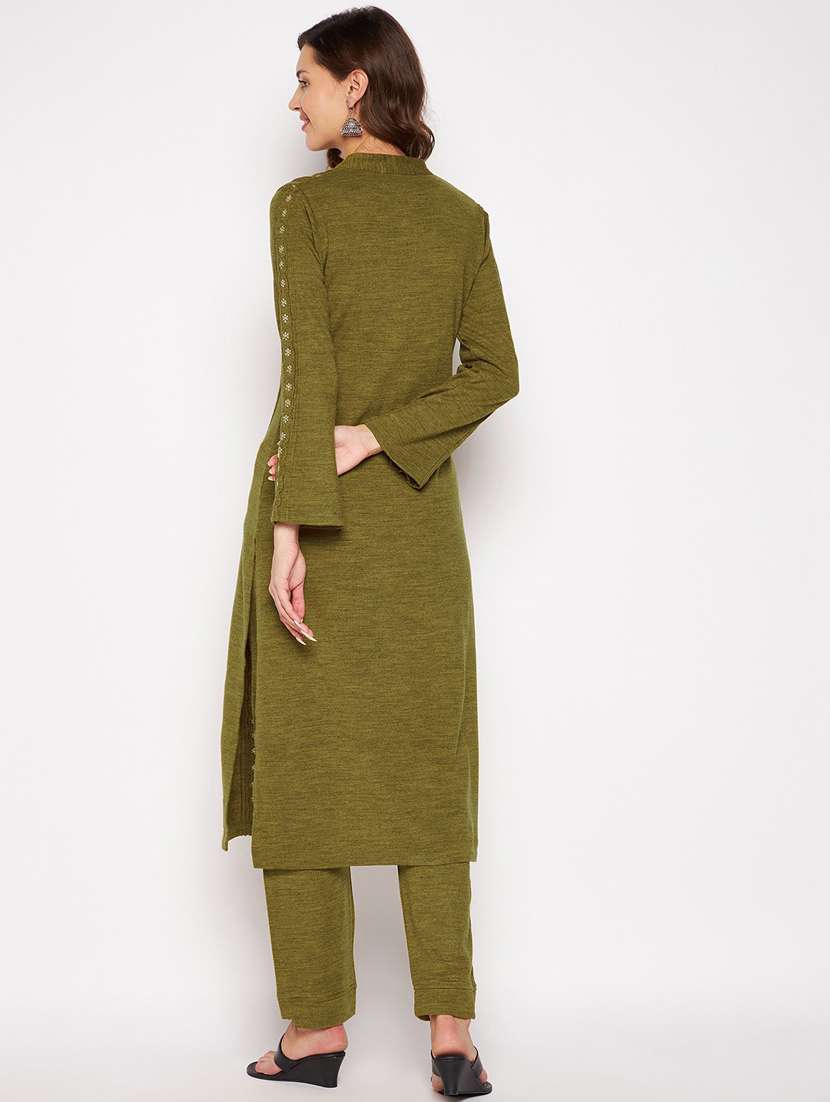 women long sleeve woollen kurta pant set - 20506727 - Standard Image - 3