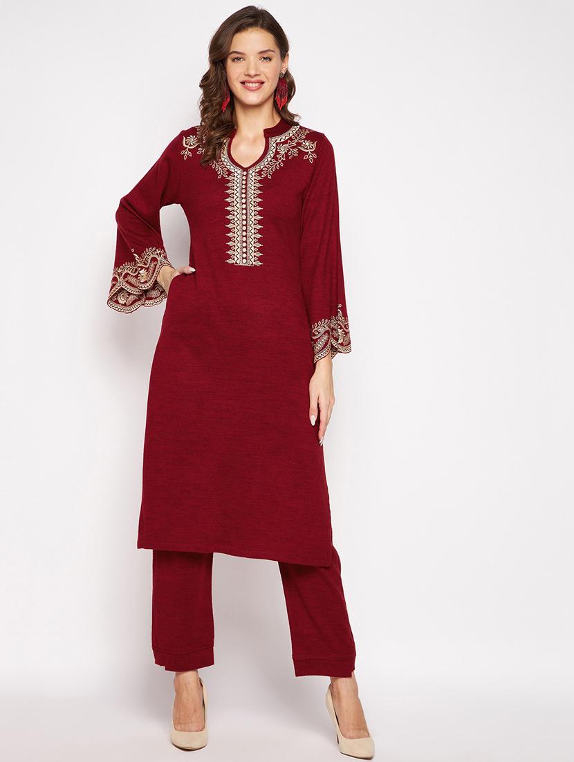 women long sleeve woollen kurta pant set - 20506732 - Zoom Image - 0