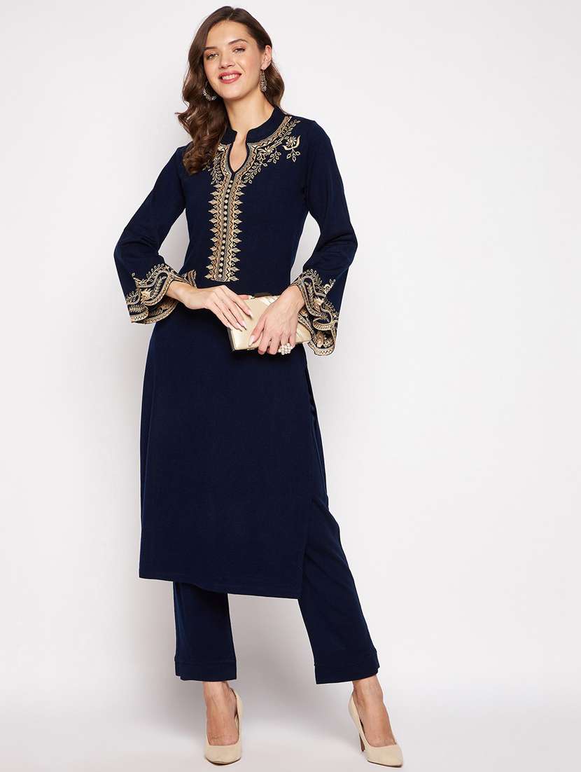 women long sleeve woollen kurta pant set - 20506733 - Zoom Image - 0