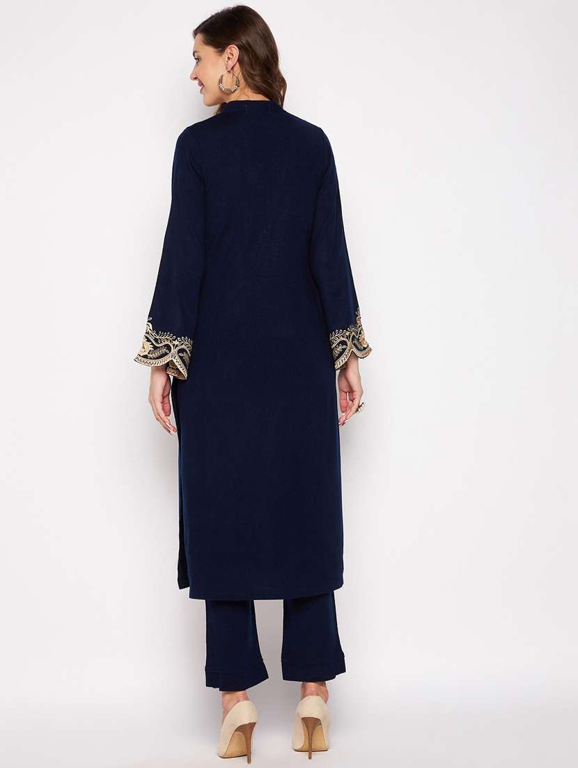 women long sleeve woollen kurta pant set - 20506733 - Standard Image - 3