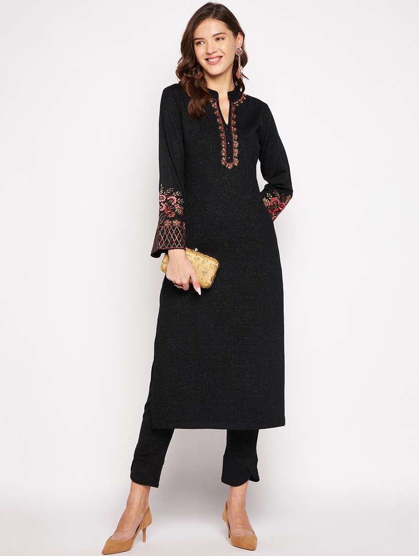 women long sleeve woollen kurta pant set - 20506739 - Zoom Image - 0