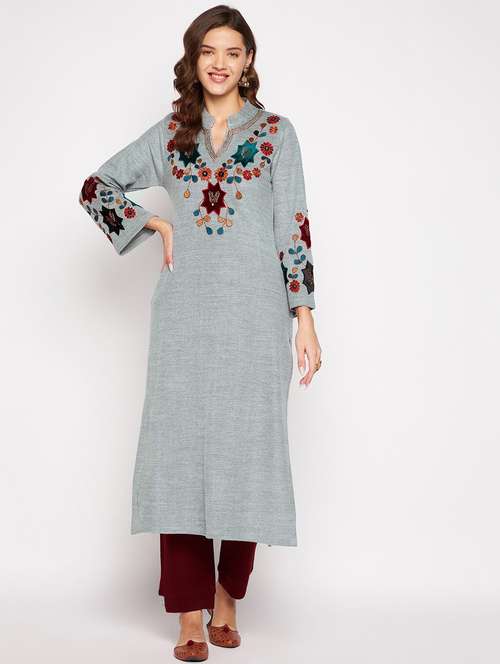 women long sleeve woollen kurta pant set - 20506742 -  Standard Image - 0
