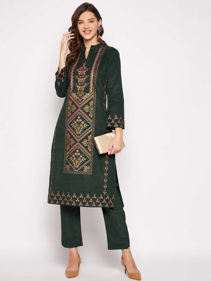 women long sleeve woollen kurta pant set - 20506743 - Standard Image - 3