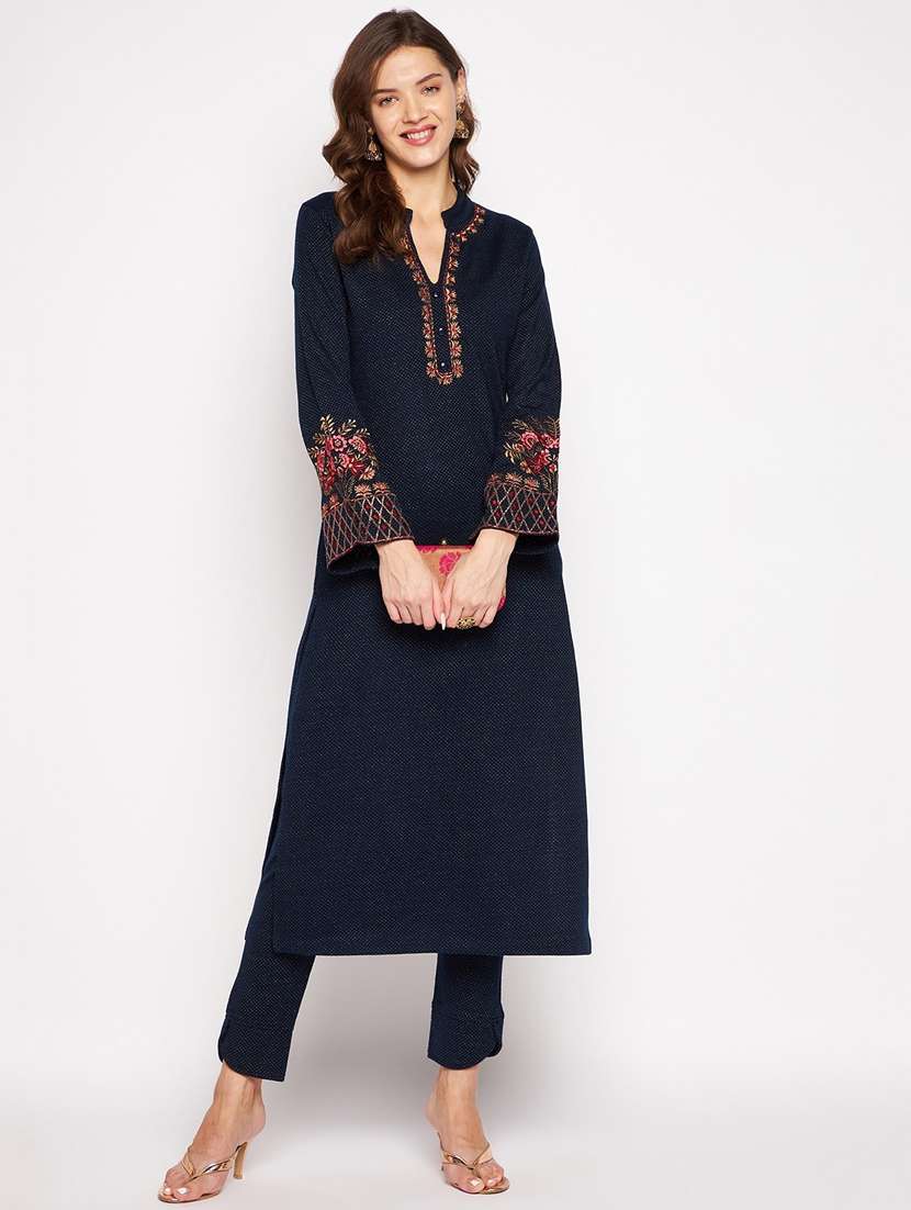 women long sleeve woollen kurta pant set - 20506745 -  Zoom Image - 0