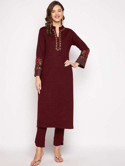 women long sleeve woollen kurta pant set - 20506749 -  Standard Image - 0