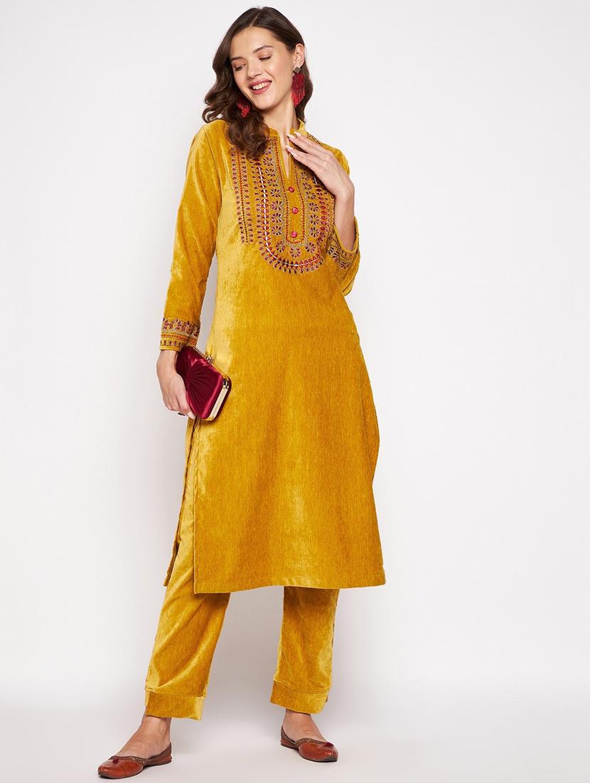 women long sleeve woollen kurta pant set - 20506753 - Standard Image - 3