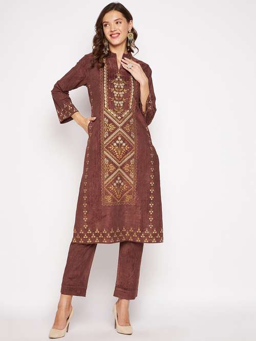 women long sleeve woollen kurta pant set - 20506759 - Standard Image - 0