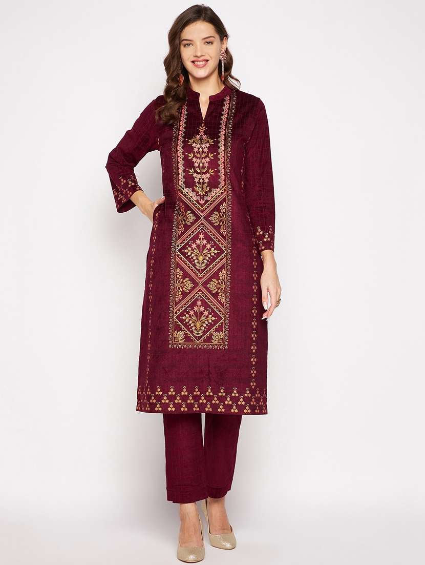 women long sleeve woollen kurta pant set - 20506760 - Zoom Image - 0