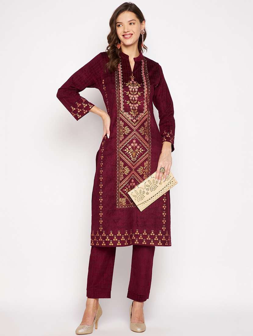 women long sleeve woollen kurta pant set - 20506760 - Standard Image - 3