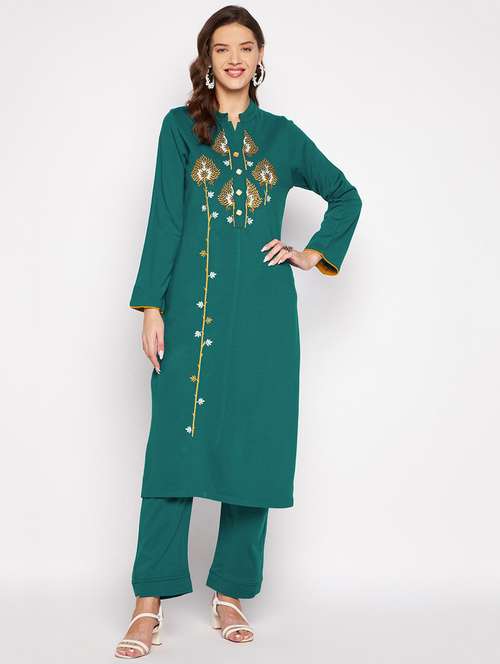 women long sleeve woollen kurta pant set - 20506762 -  Standard Image - 0