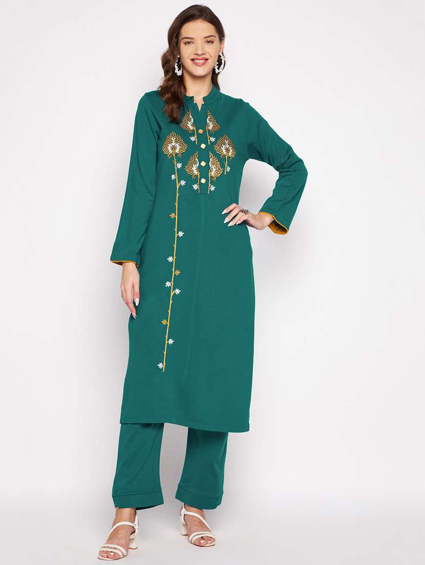 women long sleeve woollen kurta pant set - 20506762 -  Zoom Image - 0