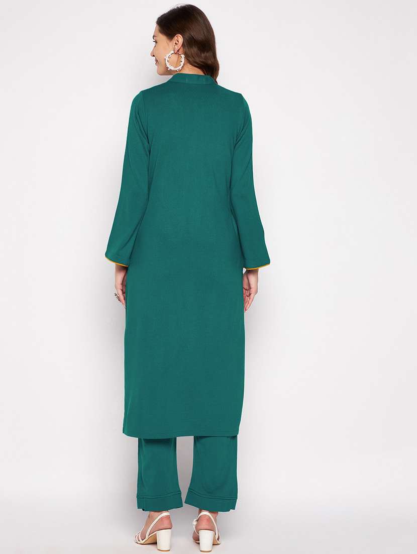 women long sleeve woollen kurta pant set - 20506762 -  Standard Image - 3