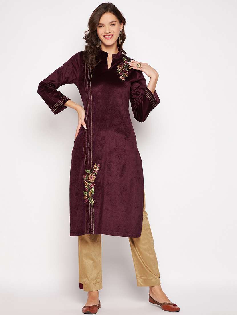 women long sleeve woollen kurta pant set - 20506766 -  Zoom Image - 0