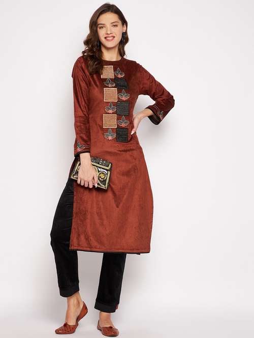 women long sleeve woollen kurta pant set - 20506793 -  Standard Image - 0