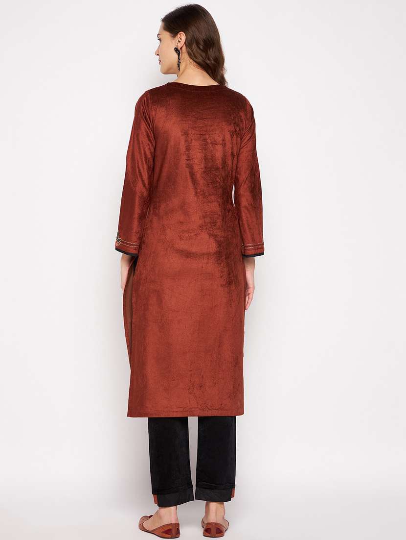 women long sleeve woollen kurta pant set - 20506793 -  Standard Image - 3
