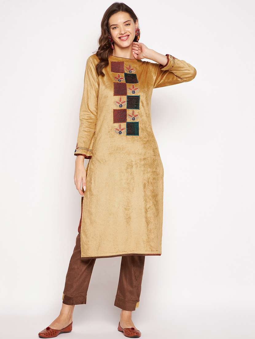 women long sleeve woollen kurta pant set