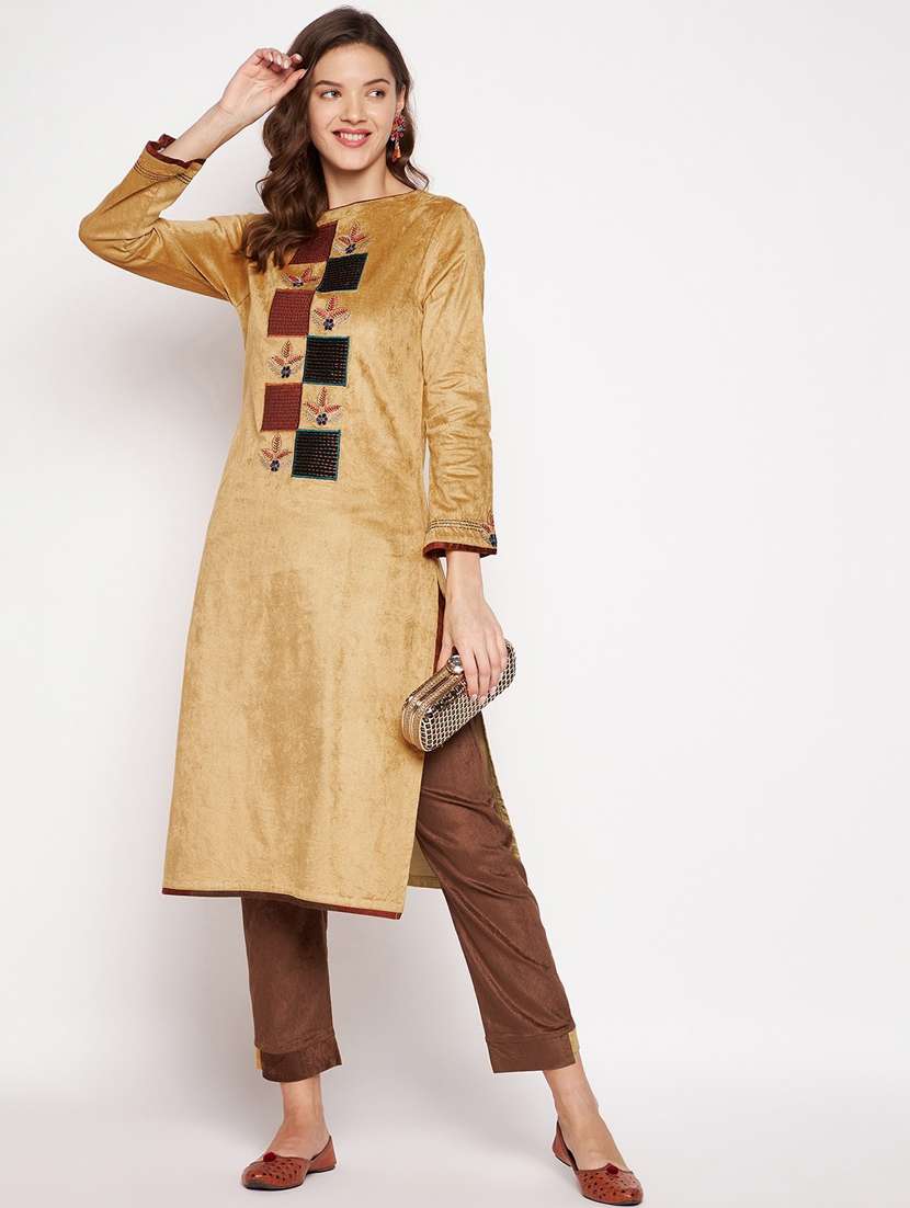 women long sleeve woollen kurta pant set - 20506798 - Standard Image - 3